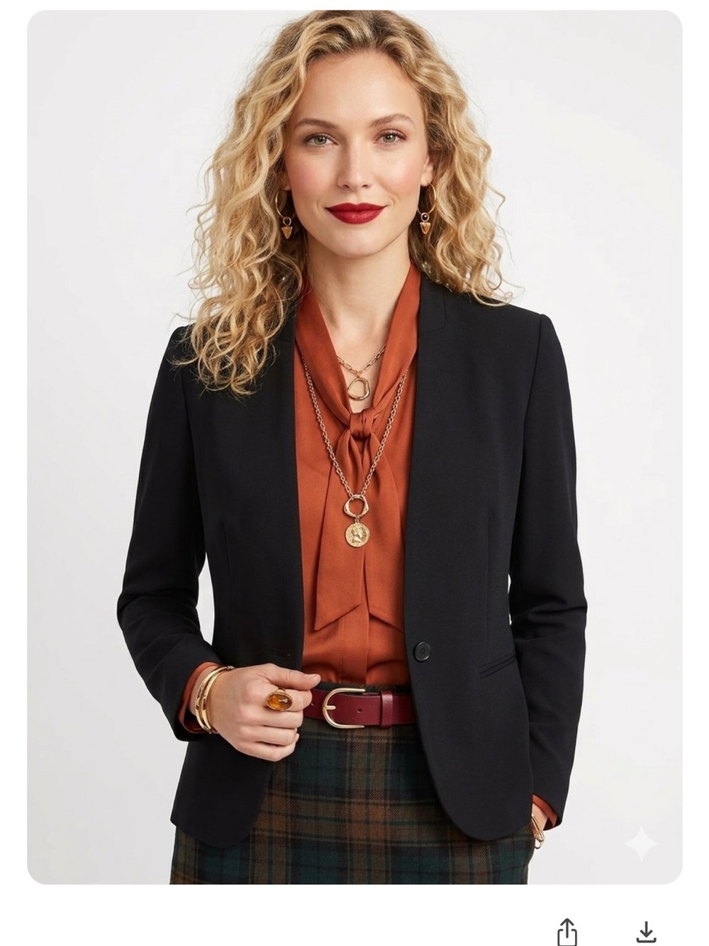 Elle Black Collarless Black Blazer Satin Trimmed Single Hook Closure
